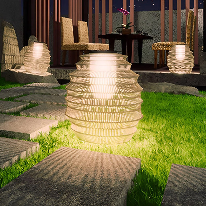 Waterproof Handwoven Rattan LED Japanese Style Solar Outdoor Lanterns