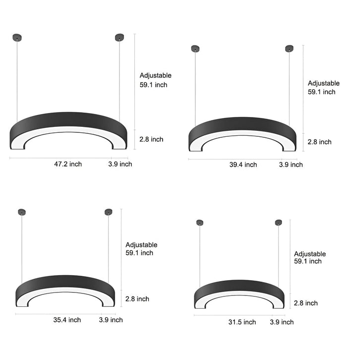 2 Pcs Arc Semicircle LED Simplicity Metal Black Industrial Style Pendant Lights