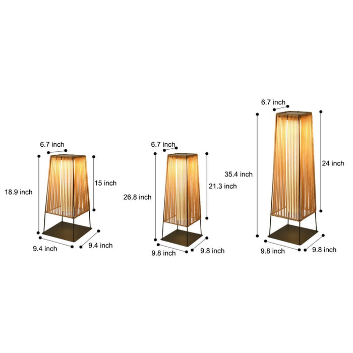 Plastic Handwoven LED Tapered Shaped Rattan Solar Floor Lamp Waterproof Outdoor Light with Solar Panel