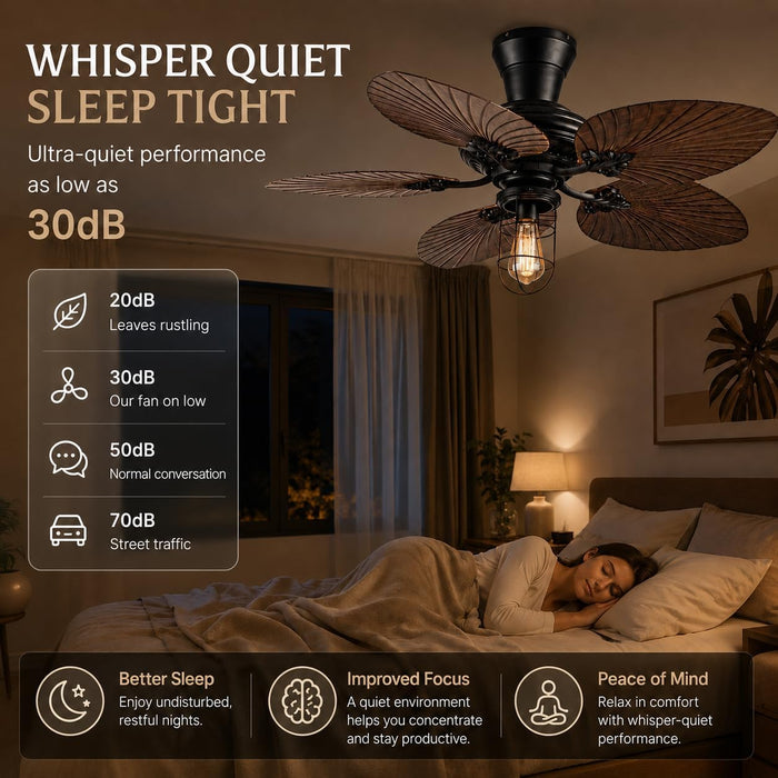 52 in. Outdoor Flush Mount Palm Leaf Ceiling Fans with Lights and Remote