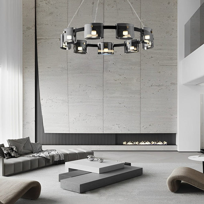 Circle Glass Stepless Dimming LED Brightness Memory Nordic Chandelier