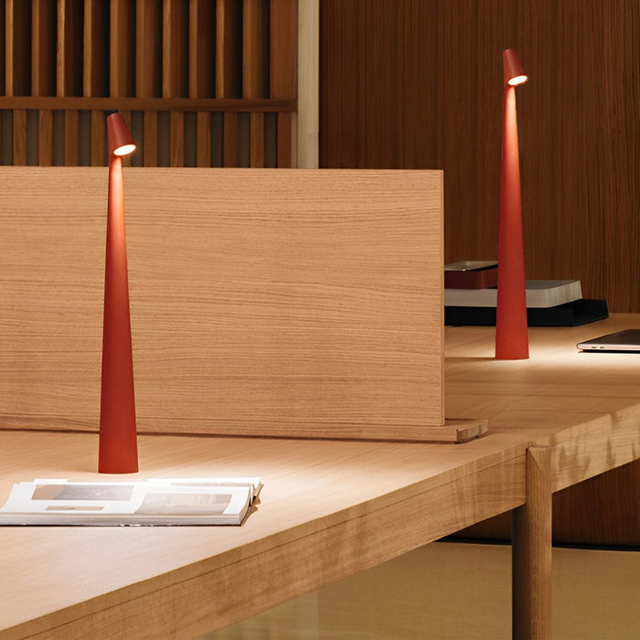 Slim Sculpting Conical Stem Table Lamp Downward-Sloping Head USB Rechargeable Task Lighting