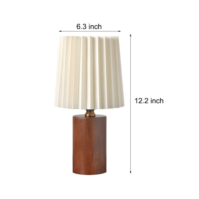 Pleated Drum Wood Cylinder Column Table Lamp. Vintage 1-light Changeable E27