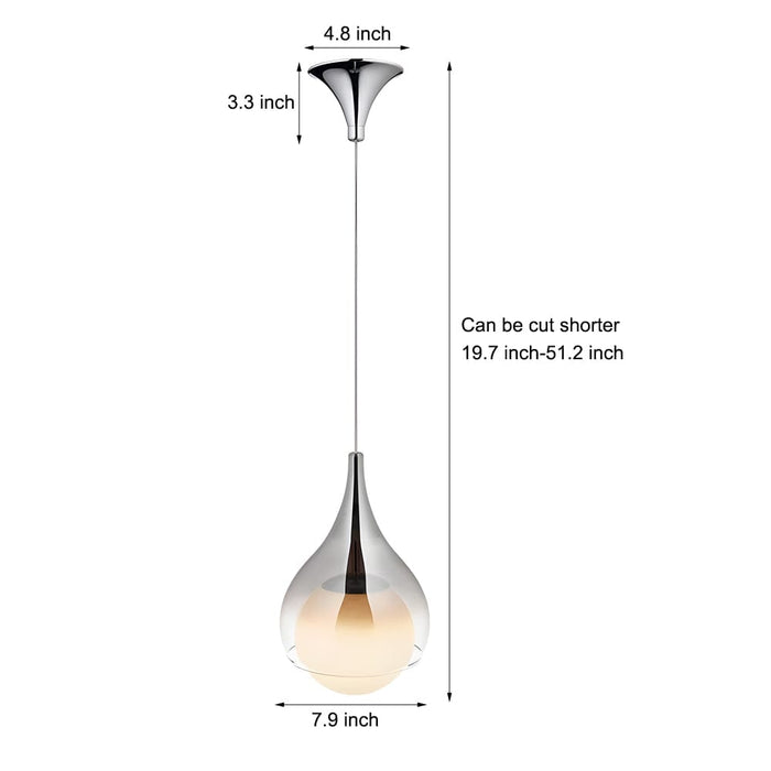 Modern 1-Light Teardrop Droplet Glass Pendant Light. Adjustable Height