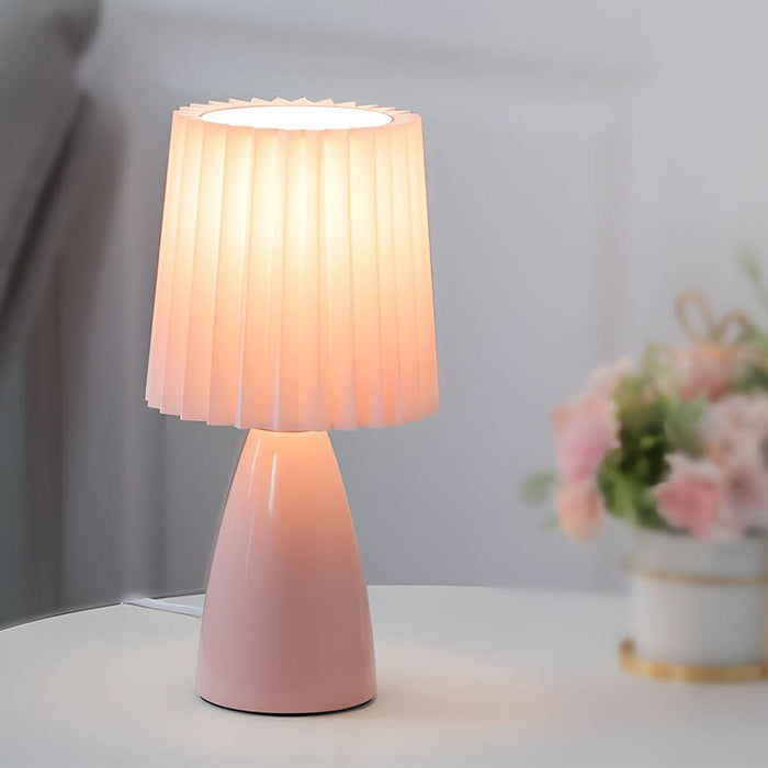 12'' Pleated Fabrics Glass Base USB Dimmable 1-Light Table Lamp