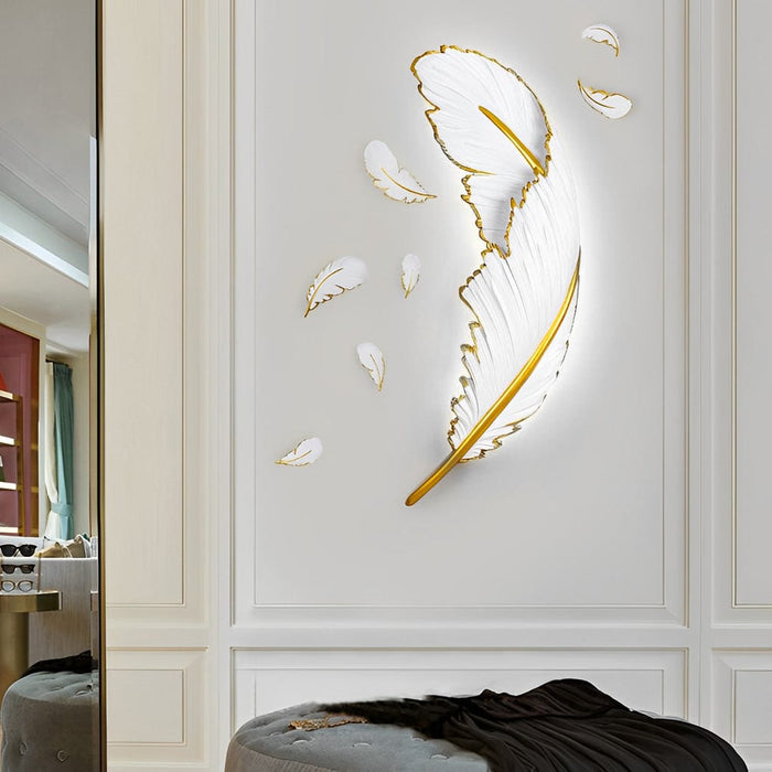 Creative Resin Feathers 3D Decor LED Dimmable White Wall Sconces Light