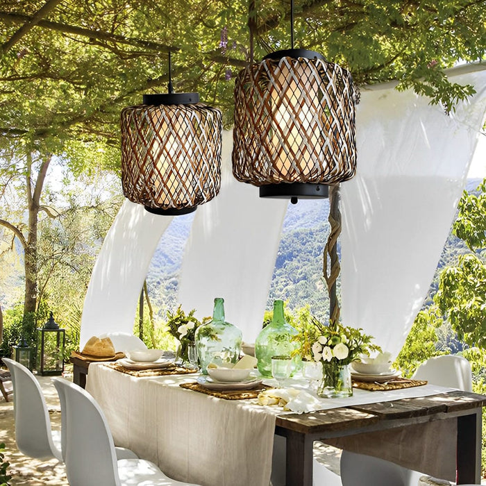 Lantern Shape Rattan Iron Waterproof Modern Outdoor Chandelier Pendant Lights