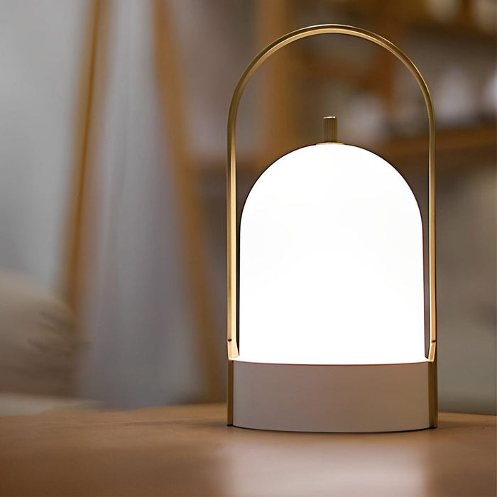 Electroplating Metal Portable Table Lamp With Arched Handle LED Touch Dimming Bedside Light