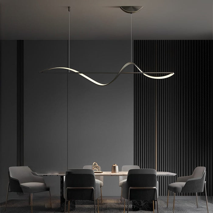 Minimalist Strip Waves Creative LED Copper Modern Dining Room Chandelier