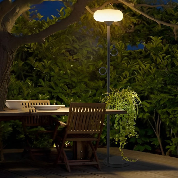 Metal Solar Floor Lamp with Remote Round Pallet Outdoor Waterproof Standing Lamp