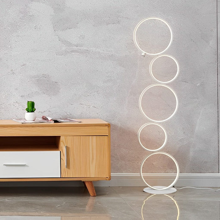 Aluminum 43 Inches 5 Rings Floor Lamp 3 Levels Dimming Circle Tower Floor Lamp