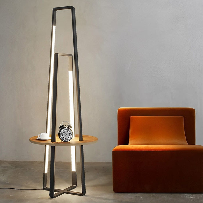 Iron 63''  Shelf Floor Lamp with Wooden Storage Shelves Living Room Standing Light