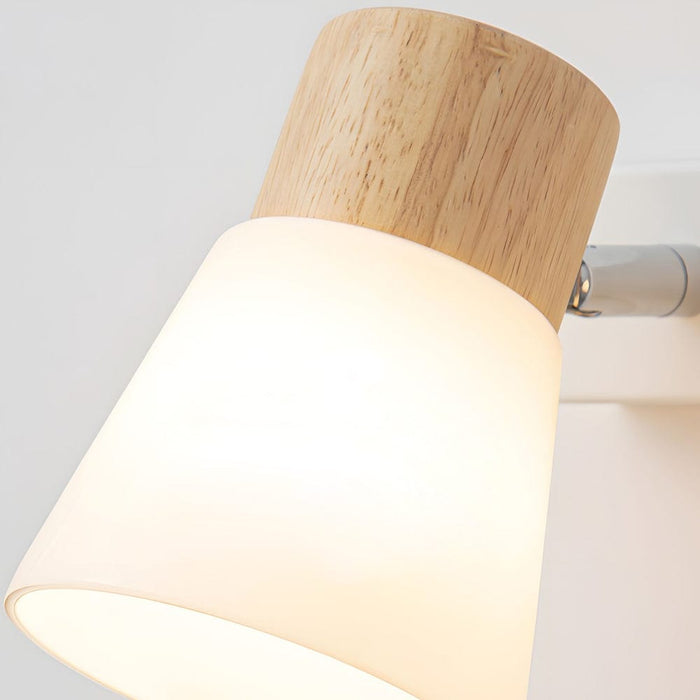 Wood Glass Cone Rotatable Light Wall Sconce. White