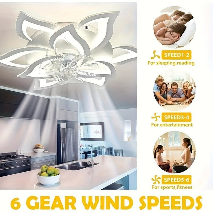 9-Flower Petal Shaped Ceiling Fan with Light and Remote, Modern Indoor LED Flush Mount Ceiling Fan-ErisView