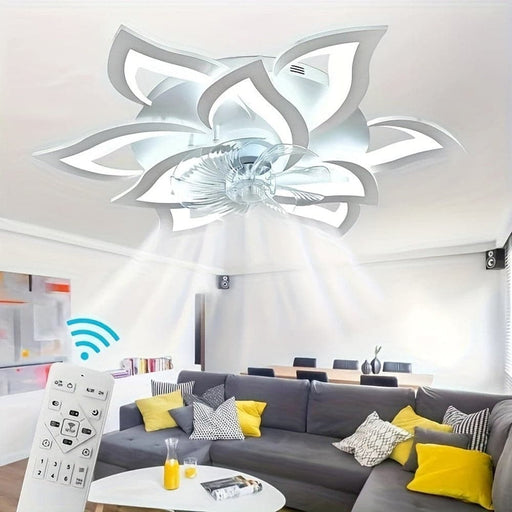 9-Flower Petal Shaped Ceiling Fan with Light and Remote, Modern Indoor LED Flush Mount Ceiling Fan-ErisView