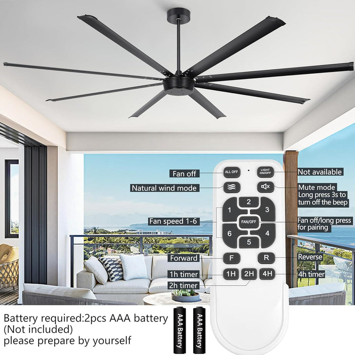 96 in. Huge Ceiling Fan, Black Outdoor Ceiling Fan NO Light, Industrial Outdoor Patio Ceiling Fans for Garage, Nice Ceiling Fans, Remote Control Fan-8-ErisView