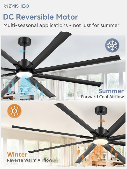 96 in. Huge Ceiling Fan, Industrial Ceiling Fans with Lights, Reversible Ceiling Fan with Remote for Patio Garage Porch, Black Outdoor Ceiling Fan-4-ErisView