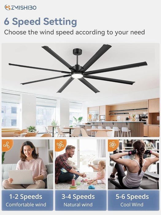 96 in. Huge Ceiling Fan, Industrial Ceiling Fans with Lights, Reversible Ceiling Fan with Remote for Patio Garage Porch, Black Outdoor Ceiling Fan-5-ErisView