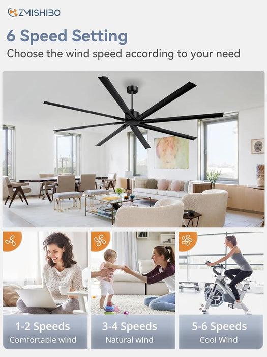 96 in. Huge Ceiling Fan, Industrial Reversible DC Ceiling Fan with Remote, Black Commercial Ceiling Fans for Porch Garage Shop-5-ErisView