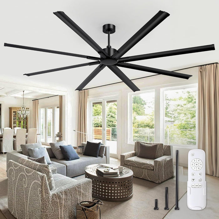 96 in. Huge Ceiling Fan, Industrial Reversible DC Ceiling Fan with Remote, Black Commercial Ceiling Fans for Porch Garage Shop-1-ErisView