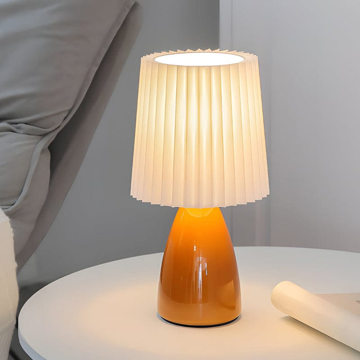 12'' Pleated Fabrics Glass Base USB Dimmable 1-Light Table Lamp
