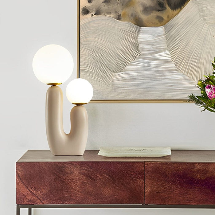 2-Light Pink Resin Smooth Oo Table Lamp Cactus LED Bedside Light