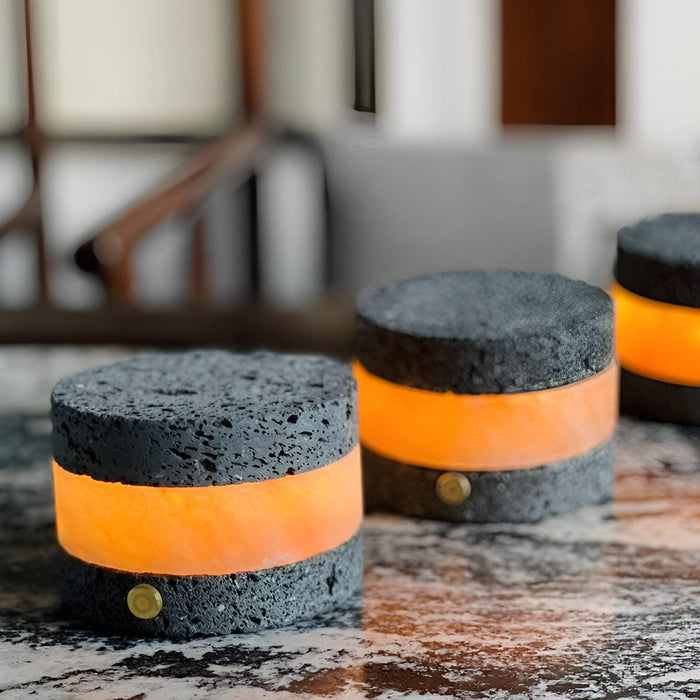 Round Square Rechargeable Volcanic Rock Himalayan Salt Table Lamp Mini LED Night Light