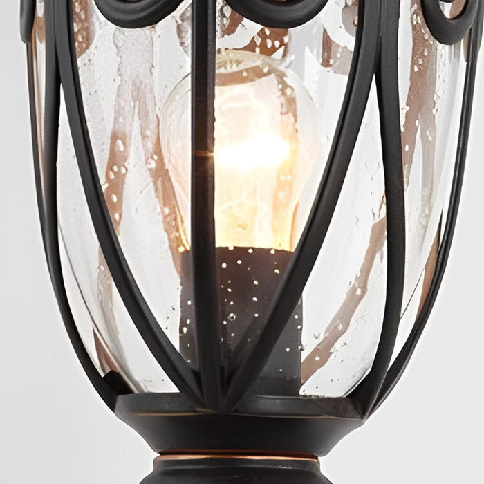 Round Bubble Glass Waterproof Black European Style Outdoor Pillar Lamp