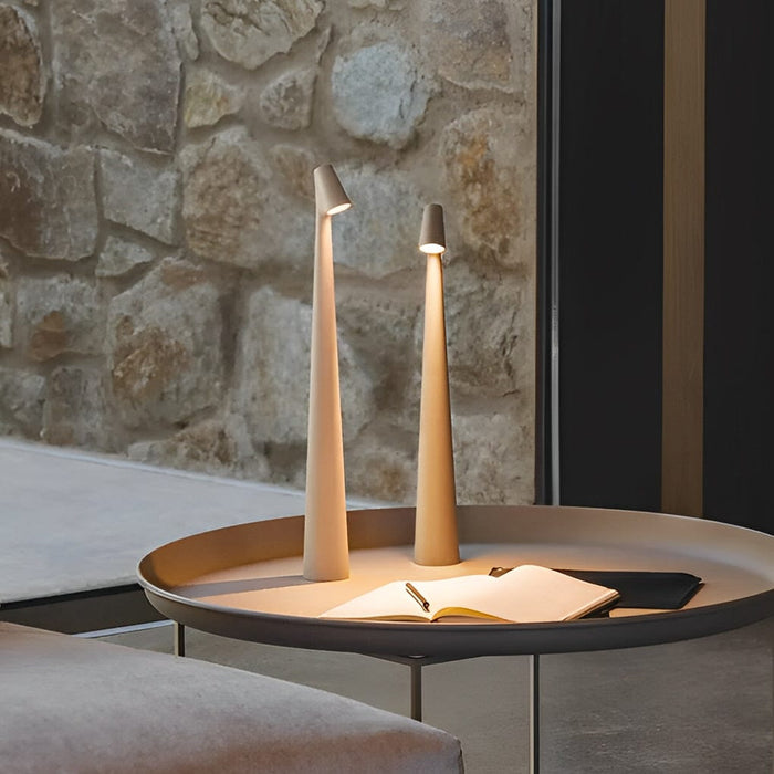 Slim Sculpting Conical Stem Table Lamp Downward-Sloping Head USB Rechargeable Task Lighting