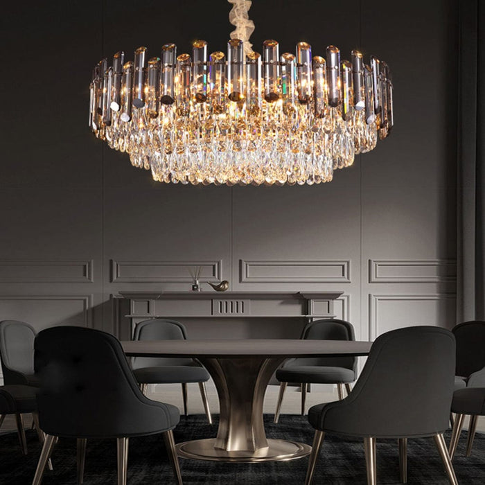 Round Oval Multi layer Crystal Electroplating Metal Modern Chandelier