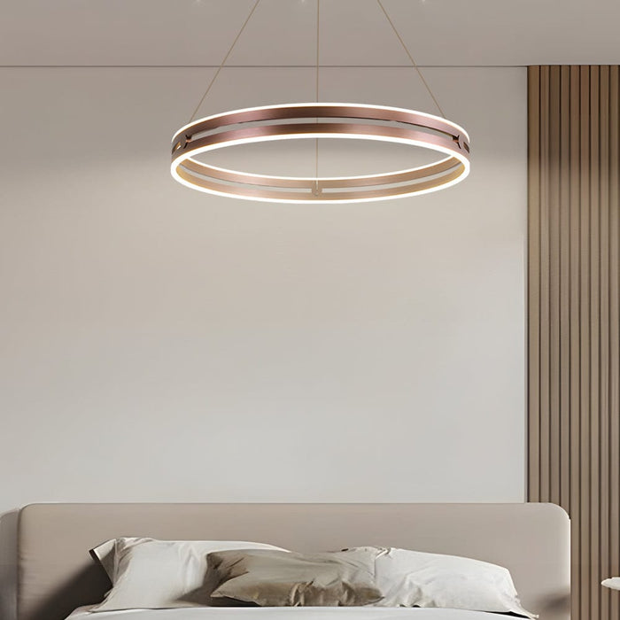 23.6-in Double Wheel Chandelier Modern LED Pendant Light. Black/Gold/Brown
