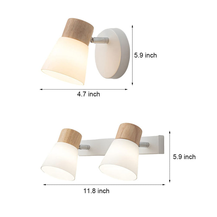 Wood Glass Cone Rotatable Light Wall Sconce. White
