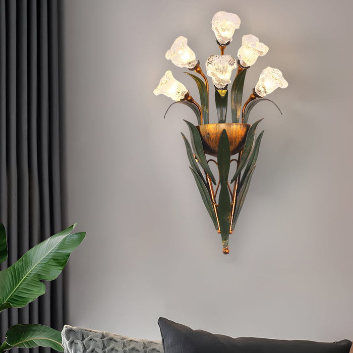 Bouquet Flowers Leaves 3 Step Dimming Pastoral American Style Wall Lamp