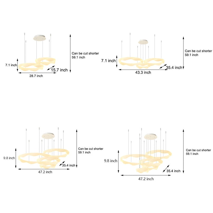 Wavy Circle Rings Three Step Dimming LED White Cream Modern Chandelier