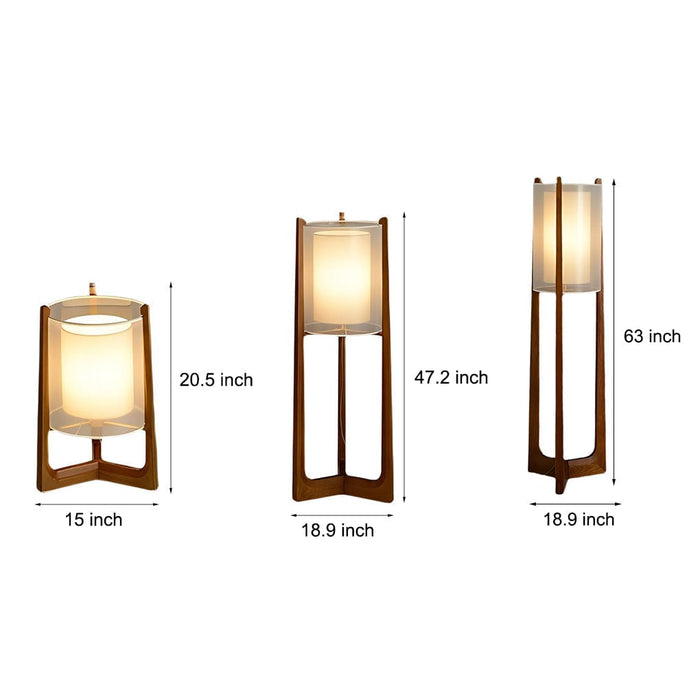 Mid Century Wooden Floor Lamp With Fabric Shade LED 3 Step Dimming Standing Lamp