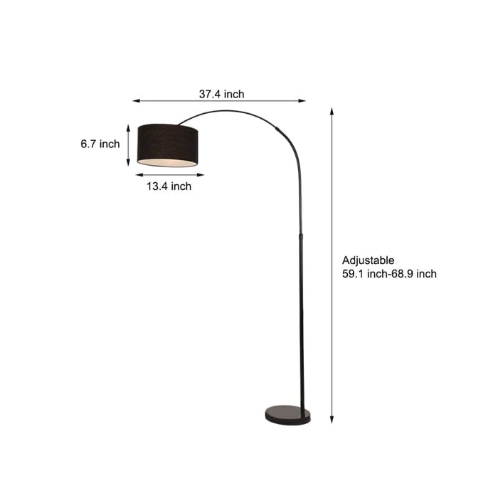 Marble Base Height Adjustable Arc Floor Lamp WIth Drum Fabric Shade