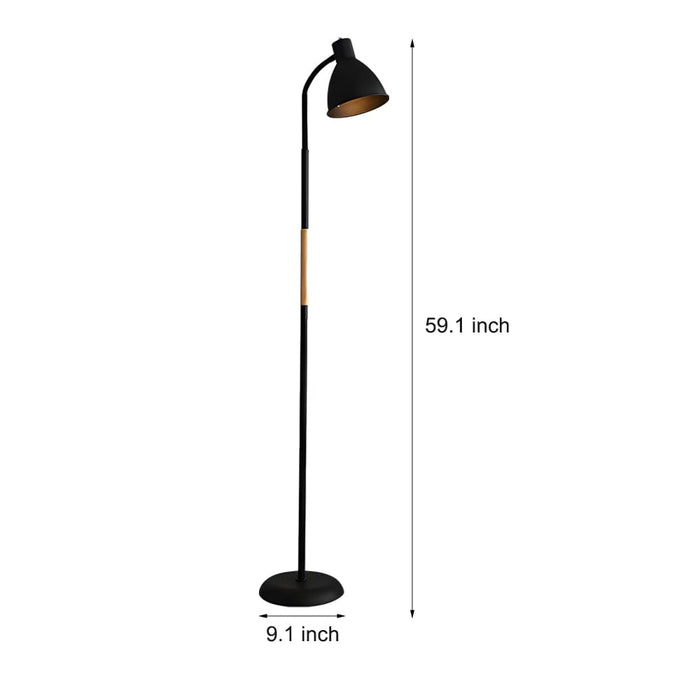 Rustic 59'' Wood & Iron Floor Lamp with Metallic Shade. US Plug