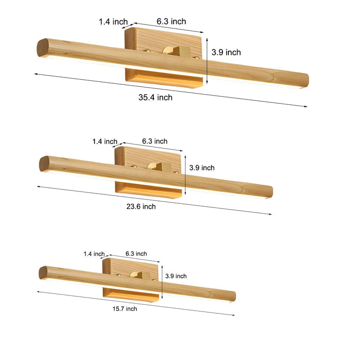 15''/23''/35'' Long Wood Strip 180° Rotatable Dimmable Vanity Light over Mirror