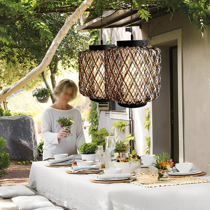 Lantern Shape Rattan Iron Waterproof Modern Outdoor Chandelier Pendant Lights