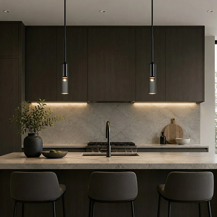 Modern Gray Cylindrical Crystal LED Pendant Light