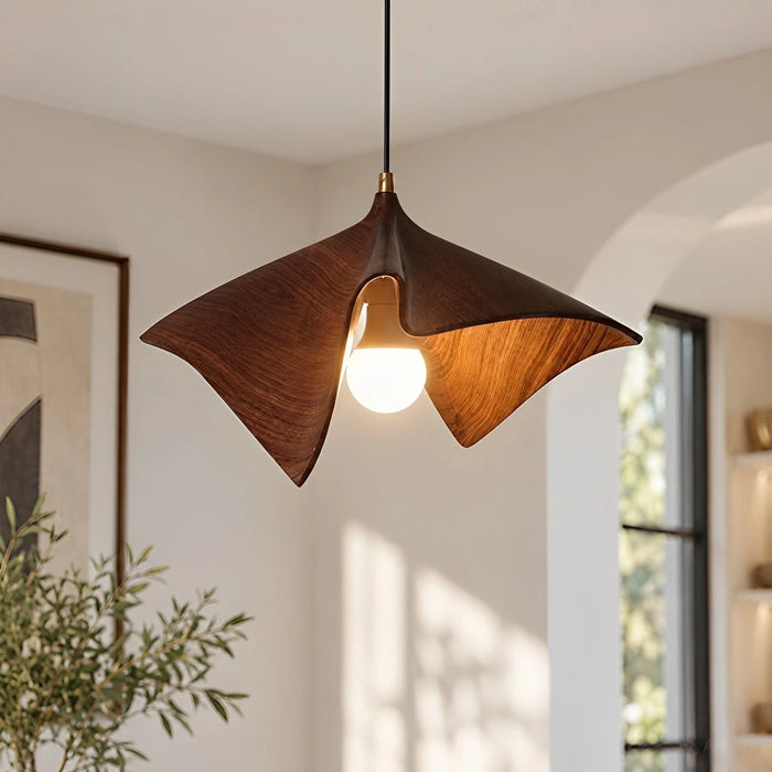 Mid-Century Modern Sculptural Wood Grain Pendant Light