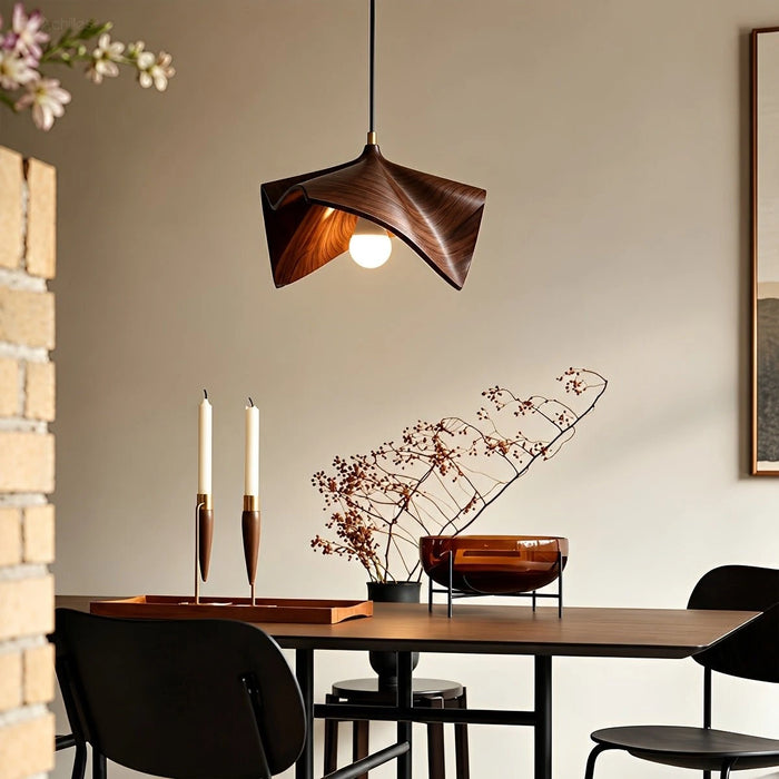 Mid-Century Modern Sculptural Wood Grain Pendant Light