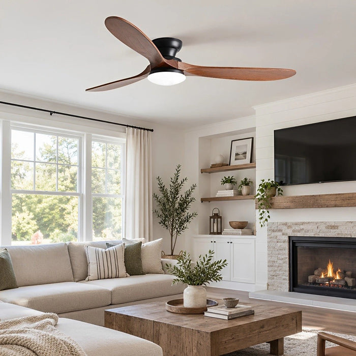Modern Wood LED Ceiling Fan with Light Reversible DC Motor