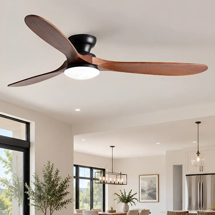 Modern Wood LED Ceiling Fan with Light Reversible DC Motor