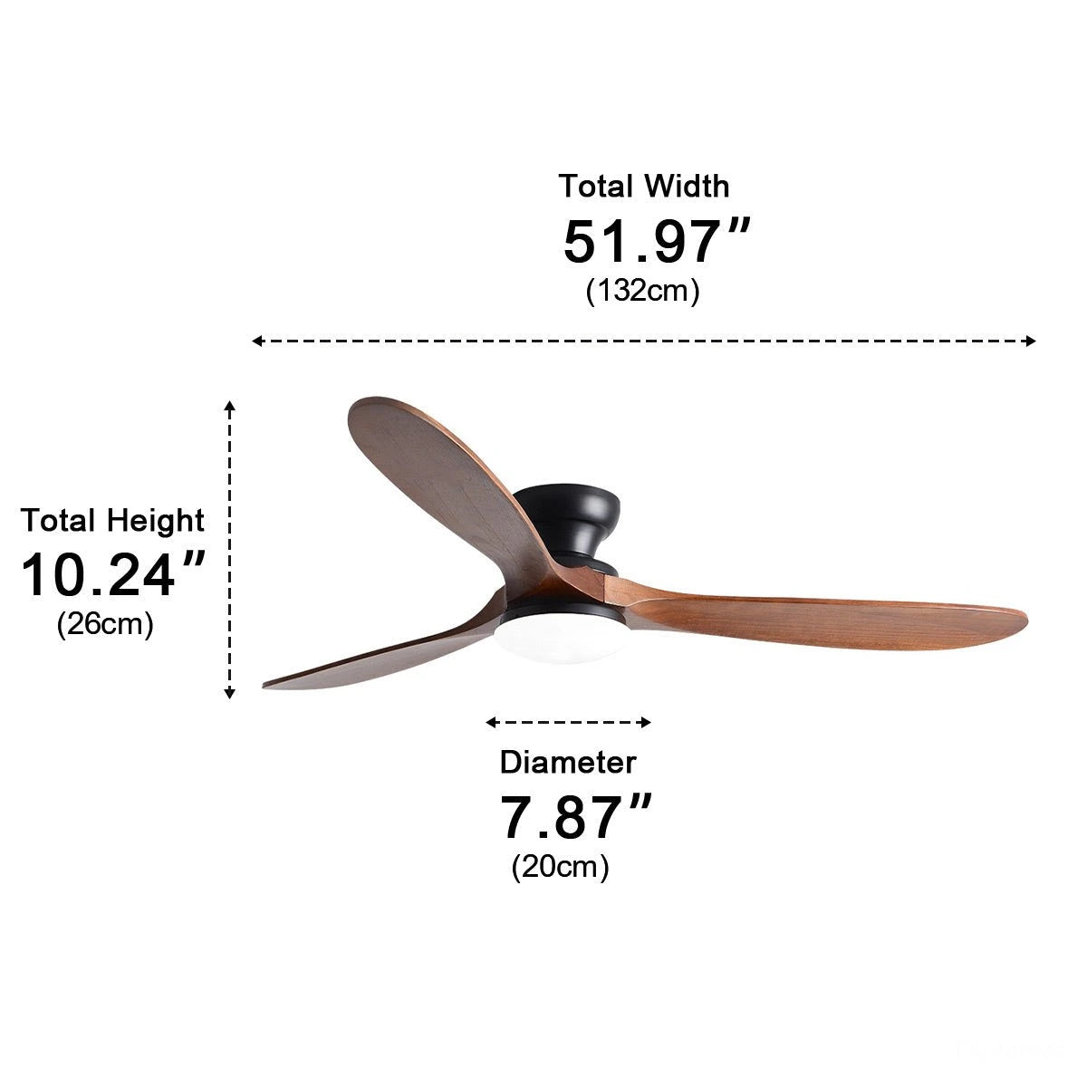 Modern Wood LED Ceiling Fan with Light Reversible DC Motor