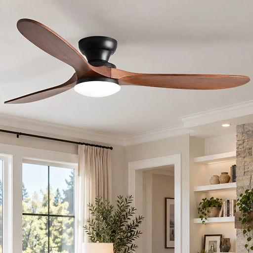 Modern Wood LED Ceiling Fan with Light Reversible DC Motor