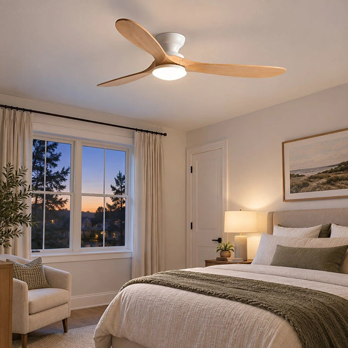Modern Wood LED Ceiling Fan with Light Reversible DC Motor