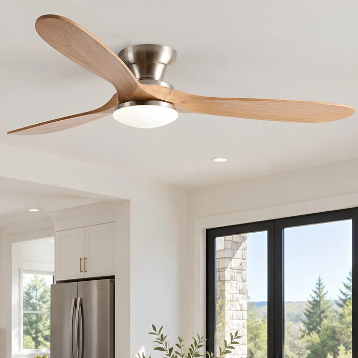Modern Wood LED Ceiling Fan with Light Reversible DC Motor