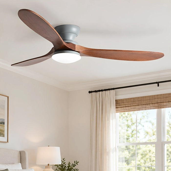 Modern Wood LED Ceiling Fan with Light Reversible DC Motor