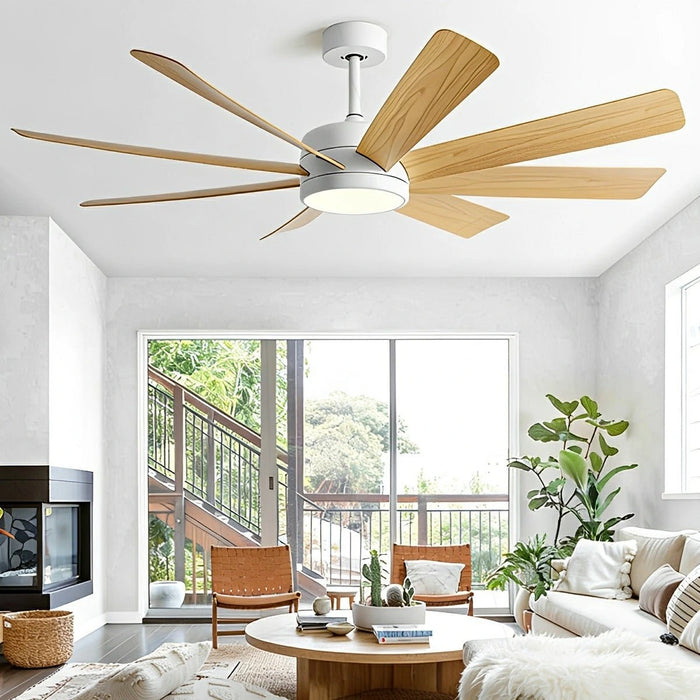 62" Mid-Century 8-Blade Scandinavian Minimalist Ceiling Fan with LED Light
